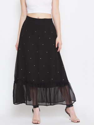 BITTERLIME Embellished Women Flared Black Skirt