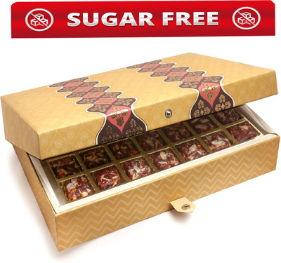 Ghasitaram Gifts Gold 6 Print 35 Pcs Sugarfree Dates and Figs Bites Box Box(700 g)