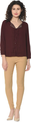 HRIKSHIKA FASHION Casual Full Sleeve Solid Women Maroon Top