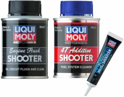 Liqui Moly 20597 / 7822 / 3444 Combo of 4T Additive Shooter (80 Ml), Engine Flush Shooter (80 Ml) and Mos2 Additive Shooter (20 Ml) Synthetic Blend Engine Oil(180 ml, Pack of 3)