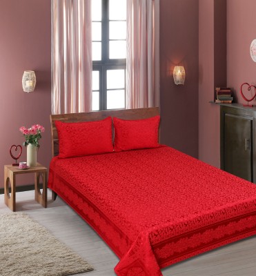 ROUGE 500 TC Polycotton Double Abstract Flat Bedsheet(Pack of 1, Red)
