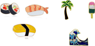 FURE Combo of Scrumptious Sushi & Cool Beach Enamel Pins Brooch(Multicolor)