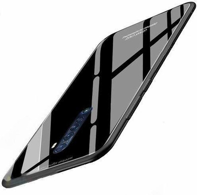 MOBILOVE Back Cover for Oppo Reno 2z | Oppo Reno 2F | Luxury Toughened Glass With Shockproof Soft Silicone Side(Black, Hard Case, Pack of: 1)