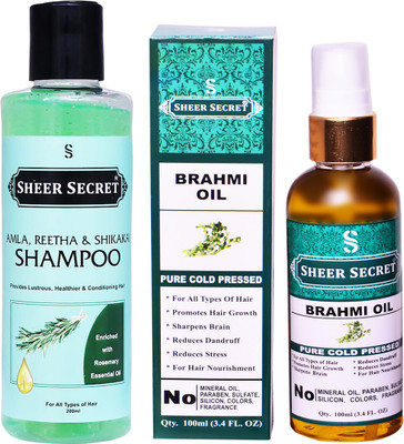 Sheer Secret Amla Reetha Shikakai Shampoo 200ml and Brahmi Oil 100ml(2 Items in the set)