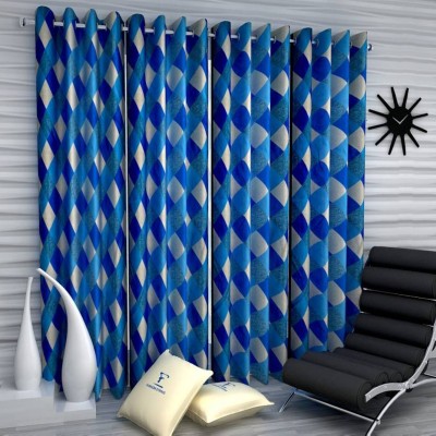 N2C Home 270 cm (9 ft) Polyester Semi Transparent Long Door Curtain (Pack Of 4)(Printed, Blue)
