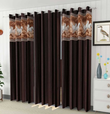 Homify Creation 275 cm (9 ft) Polyester Room Darkening Long Door Curtain (Pack Of 3)(Printed, Brown)