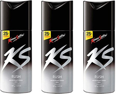 Kamasutra RUSH * R03 (150ml each) Deodorant Spray  -  For Men(450 ml, Pack of 3)