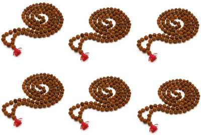 Shriram Traders Natural Panchmukhi Rudraksha Mala 8mm (Pack of 6) Wood Chain Set