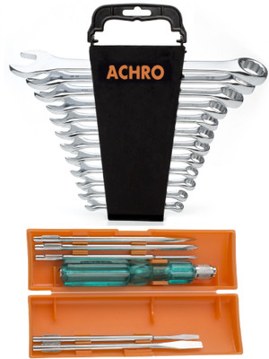 ACHRO 918 Universal Tool Kit Set for Home/Garage/Car/Bike/Industry (Set of 18 pcs Tool kit) Contains 6 Pcs Screwdriver Set + 12 Pcs Combination Spanner Set Hand Tool Kit(18 Tools) ACHRO 918 Universal Tool Kit Set for Home/Garage/Car/Bike/Industry (Set of 18 pcs Tool kit) Contains 6 Pcs Screwdriver Set + 12 Pcs Combination Spanner Set Hand Tool Kit(18 Tools)