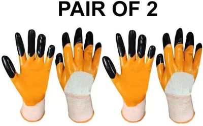 Home & Wrap Super Quality Nylon Anti cut safety Hand Gloves Orange (2) Nylon  Safety Gloves(Pack of 4)