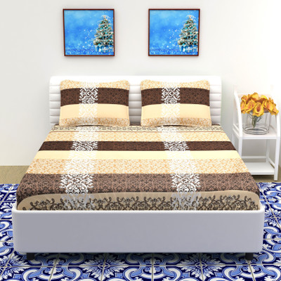 Vomzer 180 TC Microfiber Double Printed Flat Bedsheet(Pack of 1, Beige)