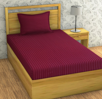 Vomzer 180 TC Microfiber Single Striped Flat Bedsheet(Pack of 1, Dark Wine)