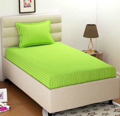 Vomzer 180 TC Microfiber Single Striped Flat Bedsheet(Pack of 1, Neon Green)