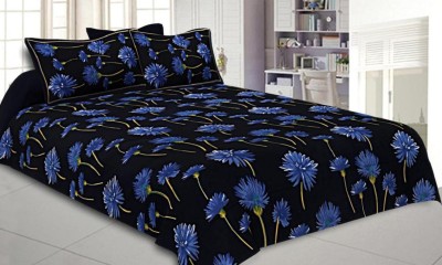 RAJDEVI JAIPUR PRINTS 351 TC Cotton King Floral Flat Bedsheet(Pack of 1, Black)