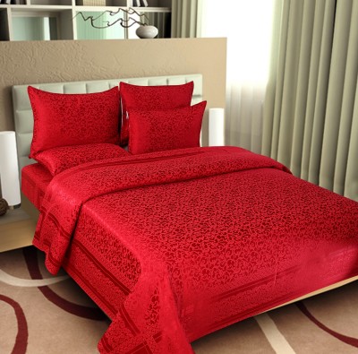 ROUGE 500 TC Polycotton Double Abstract Flat Bedsheet(Pack of 1, Red)