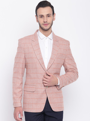 Platinum Studio Checkered Single Breasted Casual Men Blazer(Orange)
