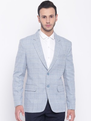 Platinum Studio Checkered Single Breasted Casual Men Blazer(Blue)