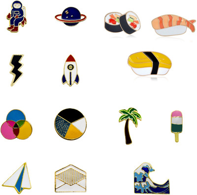 FURE Combo of Off to Space, Scrumptious Sushi, Back to School & Cool Beach Enamel Pins Brooch(Multicolor)