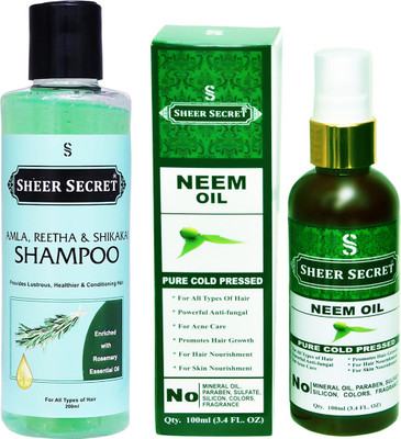 Sheer Secret Amla Reetha Shikakai Shampoo 200ml and Neem Oil 100ml(2 Items in the set)