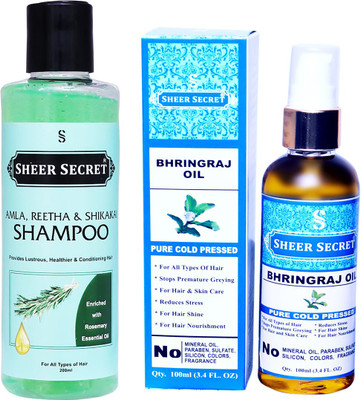 Sheer Secret Amla Reetha Shikakai Shampoo 200ml and Bhringraj Oil 100ml(2 Items in the set)