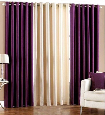 goycors 304 cm (10 ft) Polyester Room Darkening Long Door Curtain (Pack Of 3)(Solid, Purple, Cream)