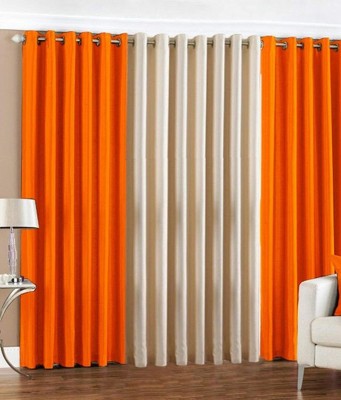 goycors 213 cm (7 ft) Polyester Room Darkening Door Curtain (Pack Of 3)(Solid, Orange, Cream_7Ft)