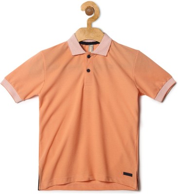 instafab Boys Colorblock Pure Cotton T Shirt(Orange, Pack of 1)