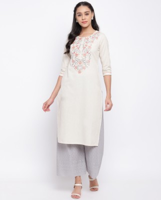 VBUYZ Women Solid Straight Kurta(White)