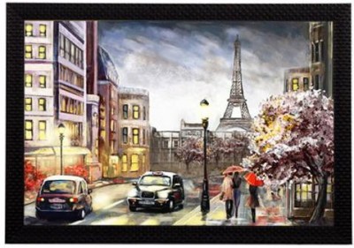 eCraftIndia Effiel Tower with City View Satin Matt Texture UV Art Ink 10 inch x 14 inch Painting(With Frame)