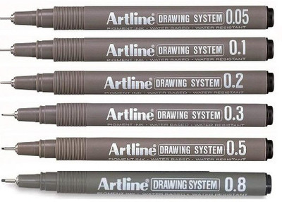 Artline Drawing System Technical Pen Fineliner Pen(Pack of 6, Ink Color - Black)