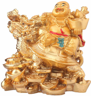 Westbound Feng Shui Laughing Buddha with Money Frog on Bed for Home Decor and Best Gift for Career and Luck Health Decorative Showpiece  -  11 cm(Polyresin, Gold Plated, Gold)