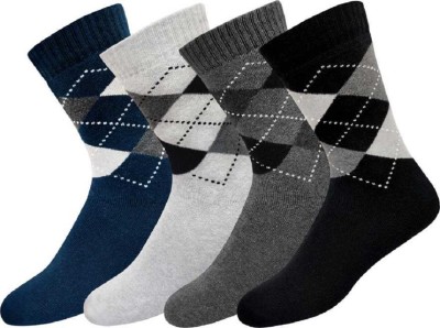 YJ FASHION Men Self Design Mid-Calf/Crew(Pack of 4)