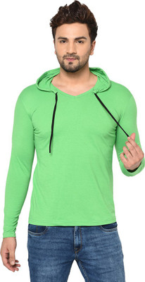 Adorbs Solid Men Hooded Neck Green T-Shirt