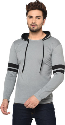 Unite Wear Solid Men Hooded Neck Grey T-Shirt