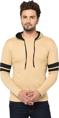 Unite Wear Solid Men Hooded Neck Beige T-Shirt