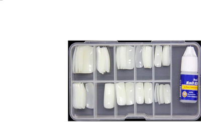 Miss Hot 100 Pcs Artificial Nails With Nails Glue White(Pack of 100)