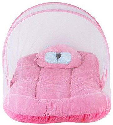 PANKSHRI ENTERPRISE Velvet Baby Bedding Set (Pink) Soft and Comfortable with Attached Mosquito Net for Kids Tent Mosquito net(Fabric, Pink)