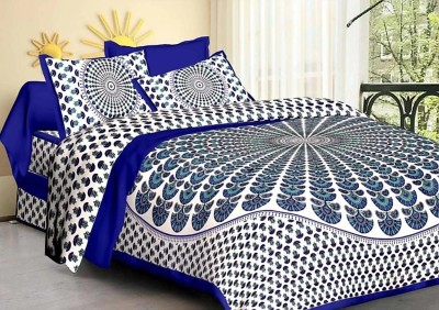 Bombay Bedspreads 151 TC Cotton Double Printed Flat Bedsheet(Pack of 3, Blue, White)