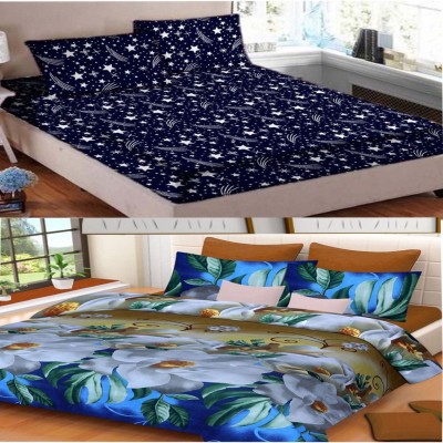 PUNYA COLLECTION 140 TC Polyester Double 3D Printed Flat Bedsheet(Pack of 2, Multicolor)