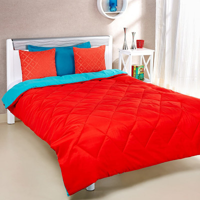 DORISTYLE Solid Single Comforter for  Heavy Winter(Poly Cotton, Red, sky)