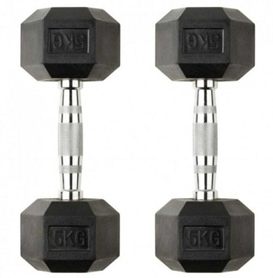 LCARNO Hex Dumbbell, 5 kgs, Pack of 2, Rubber Coated Fixed Weight Dumbbell(10 kg)