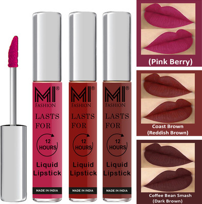MI FASHION Go Local Go Vocal Matte Liquid Lipstick Combo Set Made in India Long Lasting Cruelty Free Code no 641(Pink,Reddish Brown,Coffee, 9 ml)