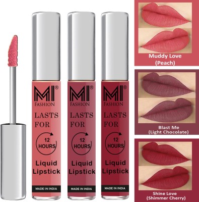 MI FASHION Fuller Lips Single Stroke Application Liquid Matte Lipstick Set Go Local Go Vocal Code no 468(Peach,Chocolate,Cherry Red, 9 ml)