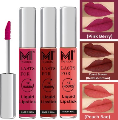 MI FASHION Fuller Lips Single Stroke Application Liquid Matte Lipstick Set Vocal Code no 562(Pink,Reddish Brown,Peach, 9 ml)