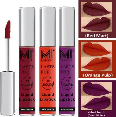MI FASHION Fuller Lips Single Stroke Application Liquid Matte Lipstick Set Go Local Go Vocal Code no 512(Red,Orange,Violet, 9 ml)