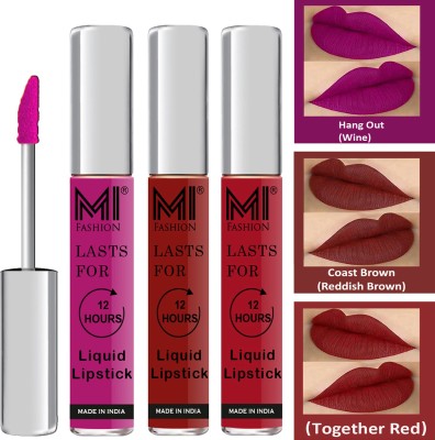 MI FASHION Fuller Lips Single Stroke Application Liquid Matte Lipstick Set Go Local Go Vocal Code no 525(Wine,Red Brown,Red, 9 ml)