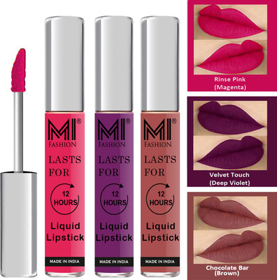 MI FASHION Fuller Lips Single Stroke Application Liquid Matte Lipstick Set Vocal Code no 563(Pink,Violet,Brown, 9 ml)