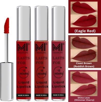 MI FASHION Water Proof Long Lasting Matte Liquid Lipstick Combo Set Go Local Go Vocal Code no 1861(Red,Red Brown,Cherry Red, 9 ml)