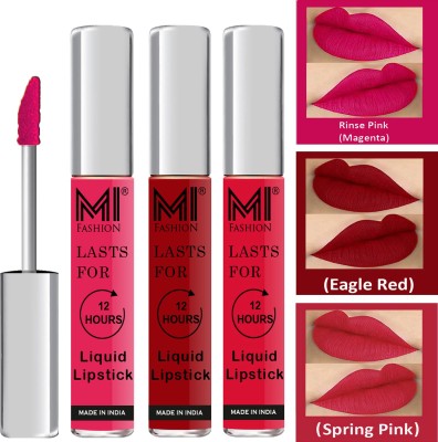 MI FASHION Vocal Matte Liquid Lipstick Combo Set Made in India Long Lasting Cruelty Free Code no 1645(Pink,Red,Pink, 9 ml)