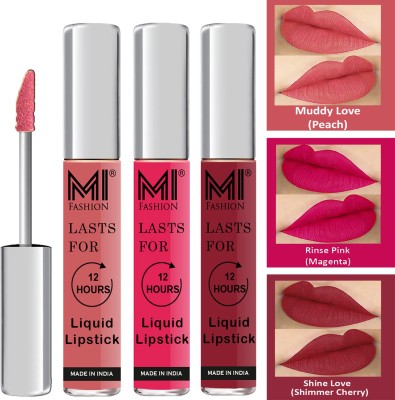 MI FASHION Fuller Lips Single Stroke Application Liquid Matte Lipstick Set Vocal Code no 547(Peach,Pink,Cherry Red, 9 ml)